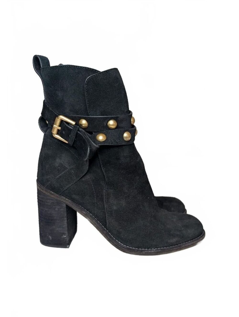 See by Chloé Janis Studded Suede Ankle Boots Black Size 39.5